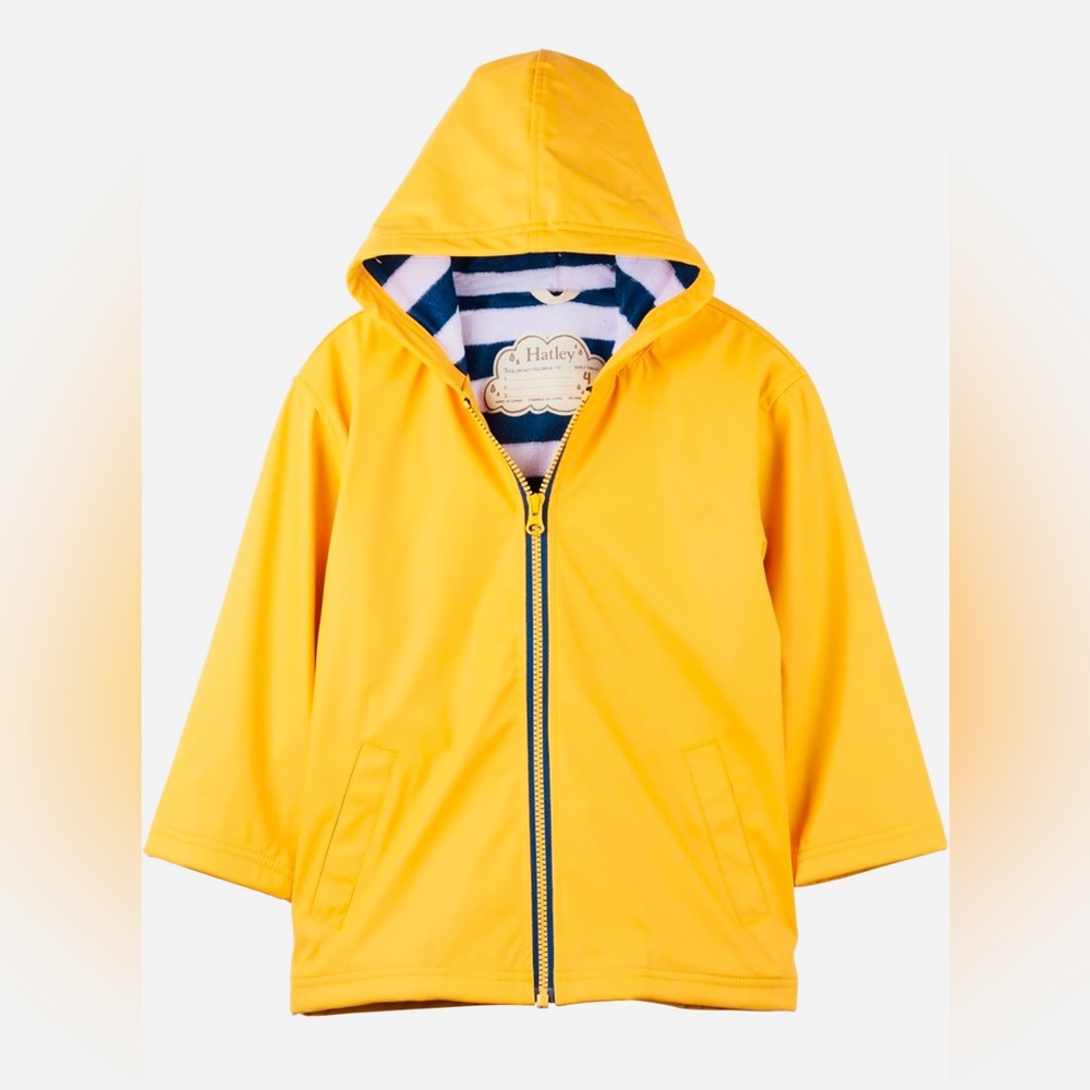 Yellow Kids Raincoat striped blue and white lining